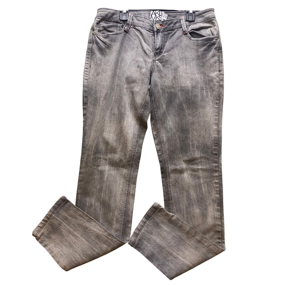 AKD MKS Jeans Womens 9 Gray‎ Wash Rainbow Embroidered Pockets Academia Hip Hop